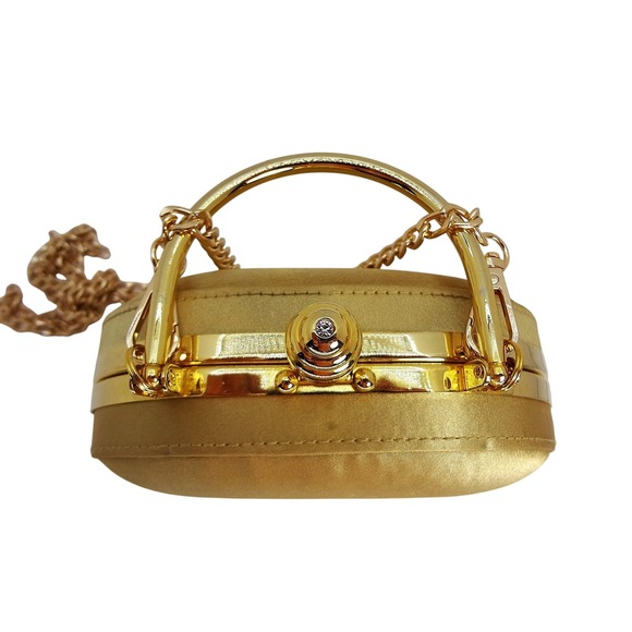 Gold Evening Clutch Round Ball‎ Purse Evening Bag With Chain Strap - Picture 2 of 7